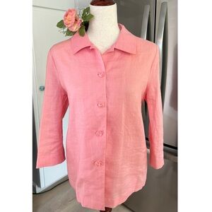 100% Linen Maitre Light Pink Buttoned Down Collared Casual Blouse Top